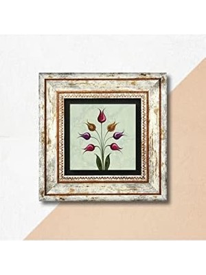 MWX Teknoloji Lale Ebru Sanatı Taş Duvar Tablosu - Çerçeveli Taş Tablo - Dekoratif Duvar Sanatı - Modern Ev ve Ofis Duvar Dekoru T1-135
