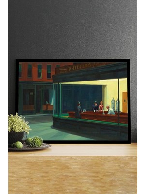 MWX Teknoloji (PSTER14691) Nighthawks - Edward Hopper Sanatsal Çerçeveli Tablo 50 x 70