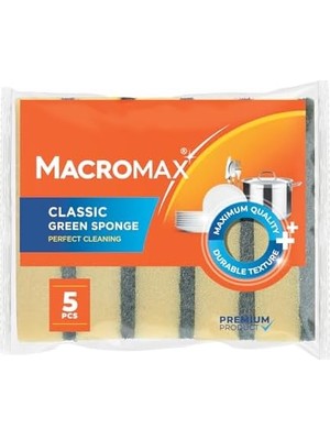 MWX Teknoloji Macro Max Klasik Yeşil Bulaşık Süngeri 5'li Paket, Dayanıklı ve Etkili Kir Sökücü