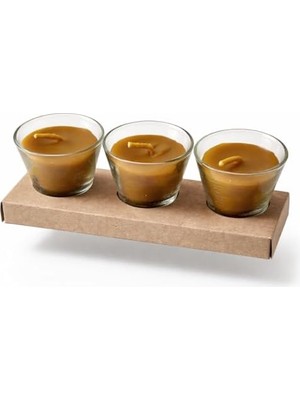 MWX Teknoloji Mum, 50 ml Cam Bardak Tealight Mum, 3X16 Saat Yanma Süresi, Doğal Bal Mumu, Sarı, 3'lü Paket Tealight