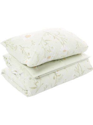 MWX Teknoloji Taç Laurel Çiçek DESENLI%100 Pamuk Nevresim Takımı, Yeşil, Tek Kişilik