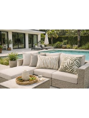 MWX Teknoloji Rain Gri - Taş - Bej Rengi Dekoratif Yastık 35X50 cm – Suya Dayanıklı, Solmaya Dayanıklı Kumaş, Dolgulu Bahçe Balkon ve Teras Kırlenti