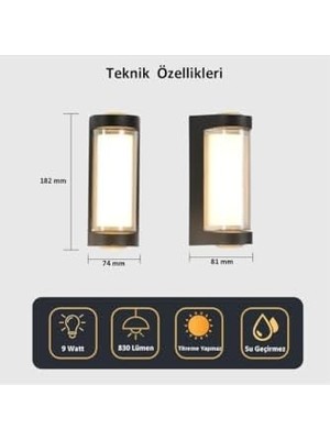 MWX Teknoloji Sekatech Dekoratif Su Geçirmez Üç Yönlü LED Aplik Lara 9W 3200K Gün Işığı LED Aydınlatma