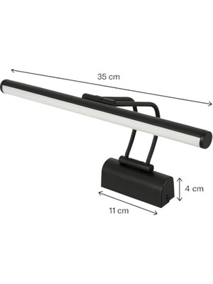 MWX Teknoloji Siyah Kasa LED Flüt Resim Aplik | 6W | 3200K Gün Işığı | 35CM | Duvar Tipi Ayna/tablo Üstü Dekoratif Işık | IP20 Iç Mekan Kullanım