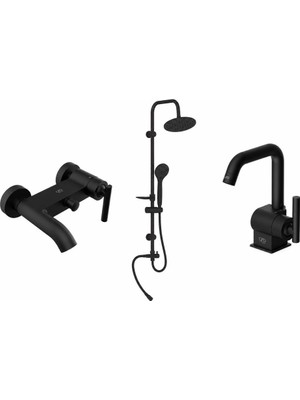 Gpd Tepe Duş Seti ve Banyo ve Lavabo Bataryası Siyah Frezia MBB100-S-MLB100-S-DST19-2-S