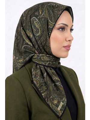 Hadiora Kadın Haki Yeşil Paisley Desenli Organik Soft Pamuk Eşarp