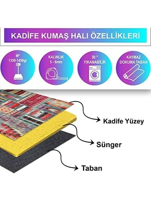 MWX Teknoloji Dizayn Brandi Desenli Kadife Pamuk Tabanlı Yıkanabilen Kaydırmaz Antibakteriyel Salon Halısı 160X230