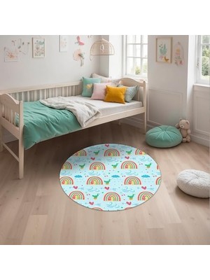 MWX Teknoloji Leshan Kadife Kaymaz Pamuk Tabanlı Yıkanabilir Antibakteriyel Yuvarlak Çocuk Halısı 140X140