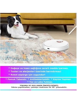 MWX Teknoloji Dizayn Laray Desenli Kadife Pamuk Tabanlı Yıkanabilen Kaydırmaz Antibakteriyel Salon Halısı 80X150