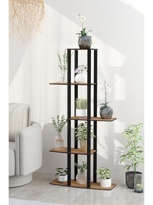 Sayemons Dekoratif Çiçeklik Raf – 60X25X120 cm | Mdf Gövde, Pvc Kenar, Kolay Kurulum, Demonte Gönderim | Messer Marka E1 Standardı Uyumlu Raf Ünitesi (Ceviz)