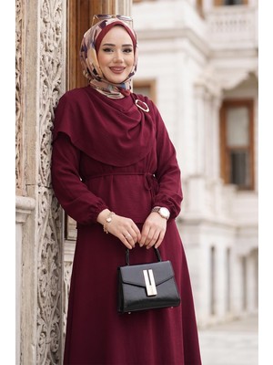 Hafsa Mina Toka Detaylı Etekli Ayrobin Takım Bordo HM2913