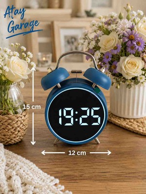 Atay Garage Retro LED Çalar Saat Dijital Ekranlı Sessiz Alarm Masa Saati Mavi