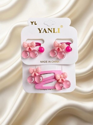 Happy Aksesuar Kiraz Figürlü Çocuk Toka Set Çıtçıtlı ve Lastik