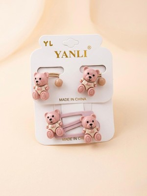 Happy Aksesuar Ayıcık Figürlü Çıtçıtlı ve Lastik Çocuk Toka Seti