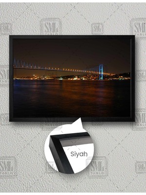 SML Tablo Istanbul Boğaz Köprüsü Manzaralı Gece Işık Manzaralı Yatay Çerçeveli Kanvas Tablo