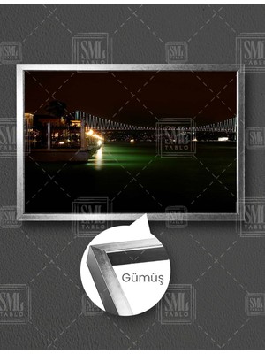 SML Tablo Gece Istanbul Boğazı Işıklı Köprü Manzarası Yatay Çerçeveli Kanvas Tablo