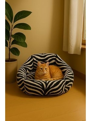 Sayemons Kedi ve Köpek Yatağı Yumuşak Dokulu Yıkanabilir, Peluş, 45 cm (Zebra)
