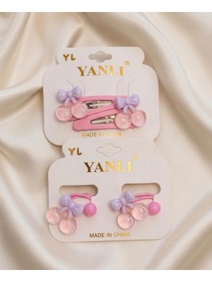 Happy Aksesuar Kiraz Figürlü Çocuk Toka Set Çıtçıtlı ve Lastik