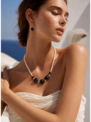 Solare Accessories Inci & Siyah Taş Detaylı Zarafet Kolye