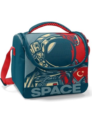 Sayemons Yeşil Astronot Baskılı Erkek Çocuk Okul Beslenme ve Piknik Çantası