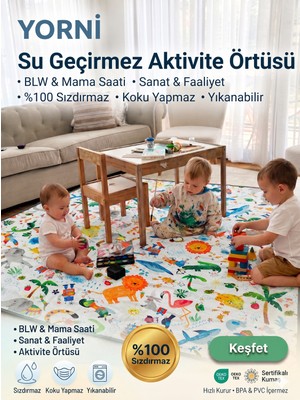 Yorni Jungle %100 Sıvı Geçirmez (Waterproof) Çok Amaçlı Bebek Çocuk Örtüsü & Splat Mat, Oyun Halısı, Oyun Matı, Oyun Parkı, Bebek Yatağı, Oyun Minderi Için Sıvı Geçirmez Örtü, Makinede Yıkanabilir