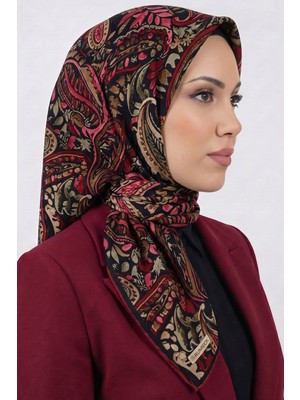 Hadiora Kadın Siyah Pembe Paisley Desenli Organik Soft Pamuk Eşarp
