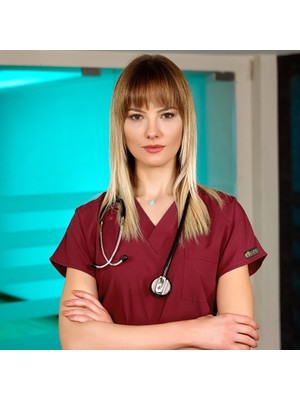 Bordo Dr. Greys Doktor Hemşire Medikal Scrubs Takım Terikoton Kumaş