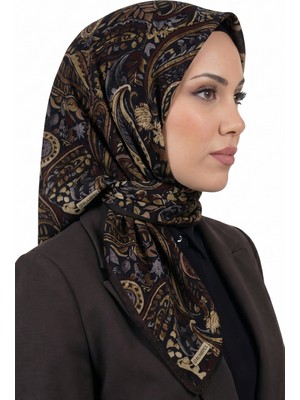 Hadiora Kadın Kahverengi  Paisley Desenli Organik Soft Pamuk Eşarp