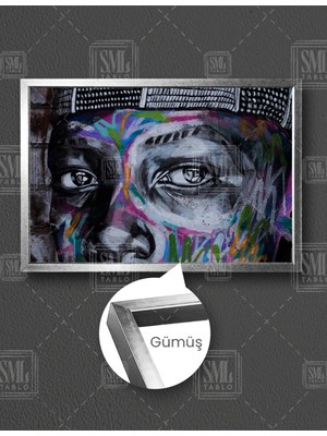 SML Tablo Graffiti Kadın Yüzü Sokak Sanatı Yatay Çerçeveli Kanvas Tablo