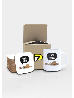 Sayemons Tembel Hayvan I Coffee Tasarımlı Baskılı Kupa Bardak Seti, Eğlenceli Özel Hediye Mug