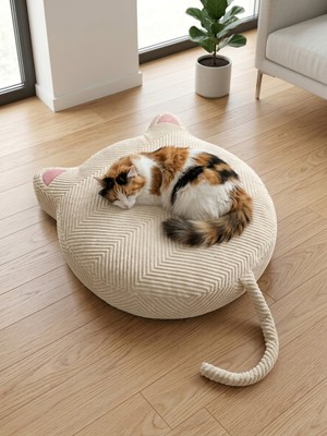Empressco Lensa Home Yıkanabilir Fermuarlı Kulaklı ve Kuyruklu Kedi Köpek Yatağı - 70X70 cm - Peluş Kumaş - Fiyatı, Yorumları
