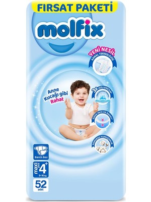Sayemons Molfix 3D Bebek Bezi 4+ Beden (9-16 Kg) Maxiplus, Fırsat Paketi, 52 Adet