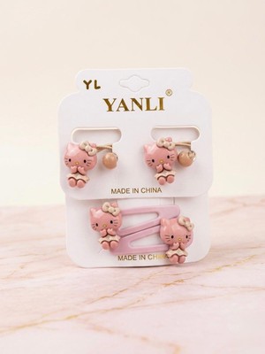 Happy Accessories Hello Kitty Figürlü Çıtçıtlı ve Lastik Çocuk Toka Seti
