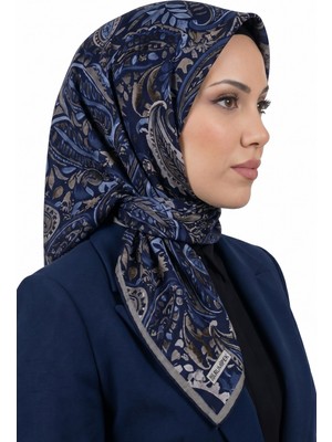 Hadiora Kadın Lacivert Paisley Desenli Organik Soft Pamuk Eşarp