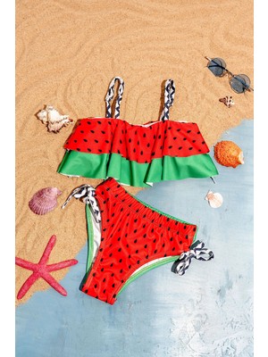 Little Pumpkin Karpuz Desenli Kız Çocuk Bikini