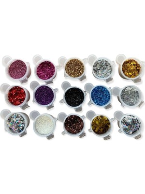 Sayemons Epoksi Reçine 15 Adet Glitter Sim Set Tırnak Süsleme Seti Kalıcı Oje Holografik Karışık Set A6