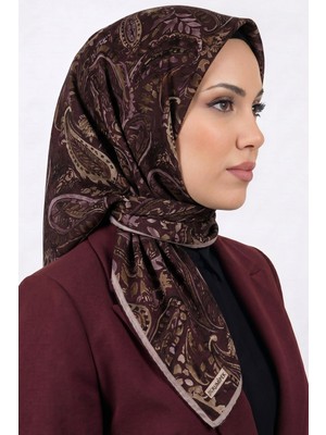 Hadiora Kadın Kahve Gül Kurusu Paisley Desenli Organik Soft Pamuk Eşarp