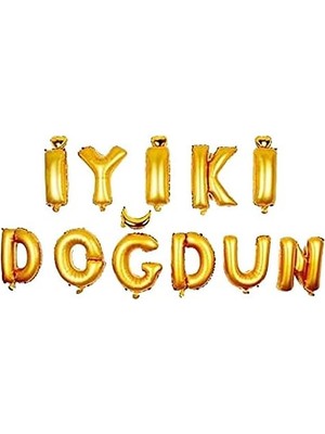 Sayemons Patladı Gitti Iyi Ki Doğdun 11 Parça Harf Altın Renk Folyo Balon Seti