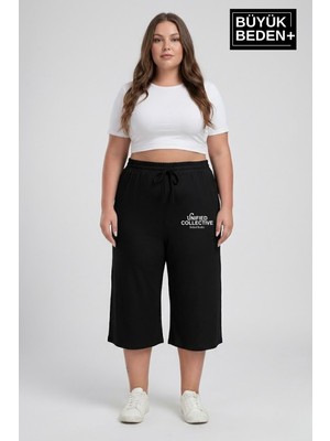 Superlife Kadın Büyük Beden Unified Collective Baskılı Beli Lastikli Bol Paça Kapri Şort 3xl-6xl SPR26BSRK591-10