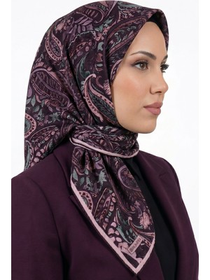 Hadiora Kadın Mürdüm Pudra Paisley Desenli Organik Soft Pamuk Eşarp