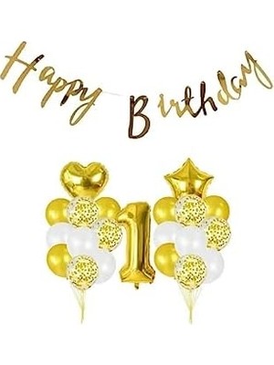 Sayemons 1 Yaş Happy Bırthday Balon Seti Gold BMCNM268