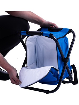 Asyaink 3'ü 1 Arada Katlanabilir Termoslu Kamp Sandalyesi ve Sırt Çantası (150KG Kapasite, 15L, Mavi)