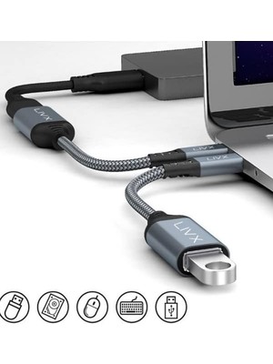 Sayemons Livx USB 3.0 To Type-C Çevirici Dönüştürücü 60W Hızlı Şarj Desteği 15 cm Kablolu Otg Adaptör ile Uyumlu Gri Ottca-01