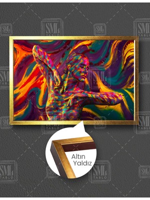 SML Tablo Renkli Vücut Boyası Dans Eden Kadın Boya Paint Woman Nü Yatay Çerçeveli Kanvas Tablo