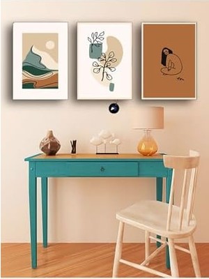 Sayemons (PSTER108) Soyut Kahve Doğa Çiçek ve Kadın Üçlü Kanvas Tablo Seti, Premium 3'lü Canvas, 3 Parçalı Duvar Tablosu 30 x 40