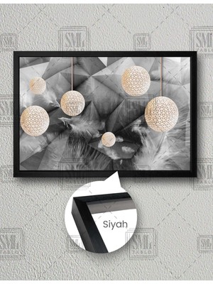 SML Tablo Geometrik Toplar Uçan Tüyler Dekorasyon Modern Yatay Çerçeveli Kanvas Tablo