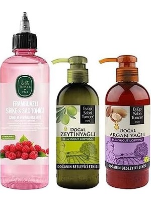 Sayemons Frambuazlı Sirke & Saç Toniği 500 Ml, Zeytinyağlı Vücut Losyonu ve Argan Yağlı Vücut Losyonu