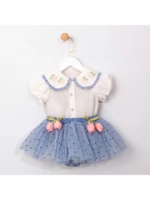 ministok Eliza Yakası Nakışlı Şortlu Tütü Etekli Kız Bebek Takım