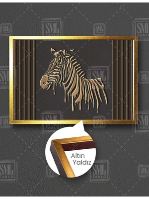 SML Tablo Altın Zebra Modern Gold Çizgiler Kabartma Efektli Yatay Çerçeveli Kanvas Tablo
