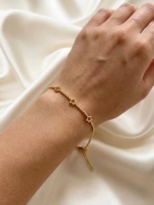 Happy Accessories Yıldız Figürlü Zirkon Taşlı Kadın Su Yolu Çelik Bileklik